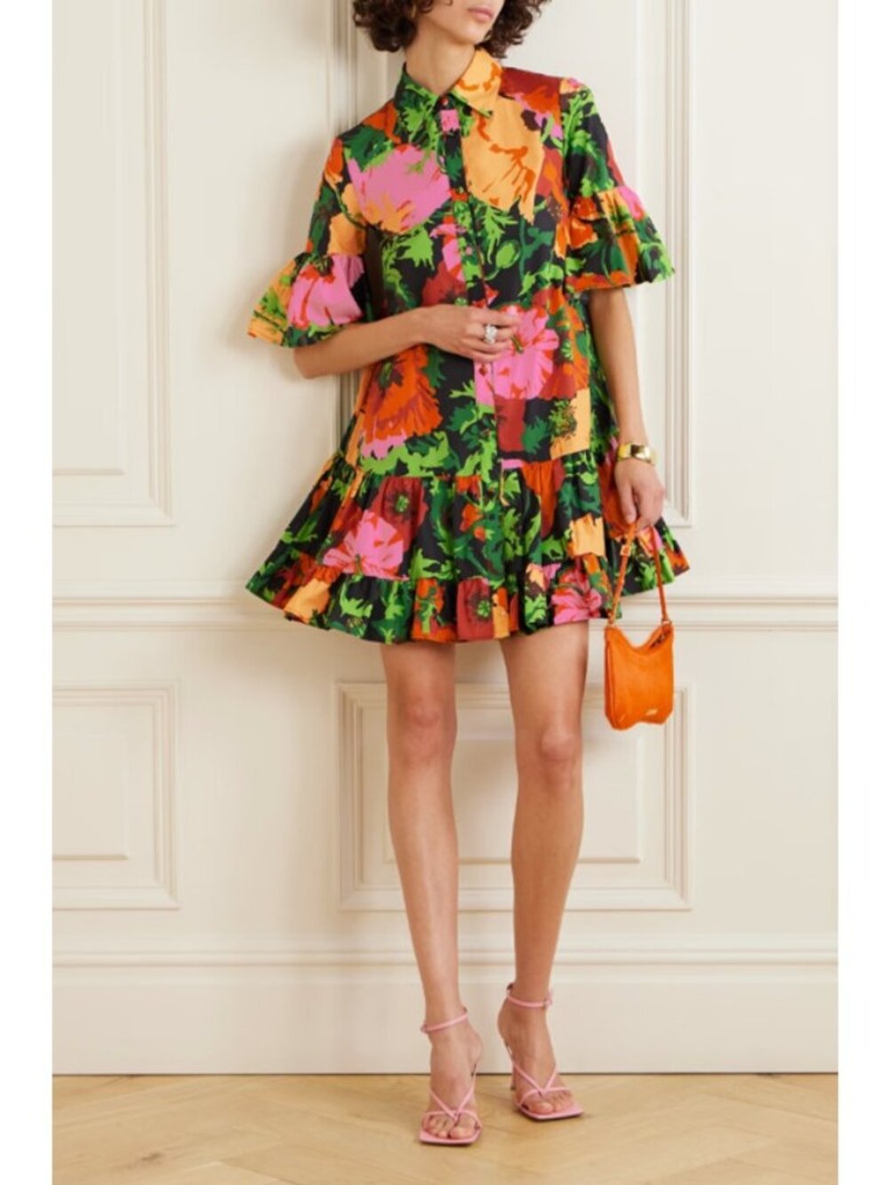 LA DoubleJ Choux Multicolor Floral Print Oversized Mini Dress, Size Medium